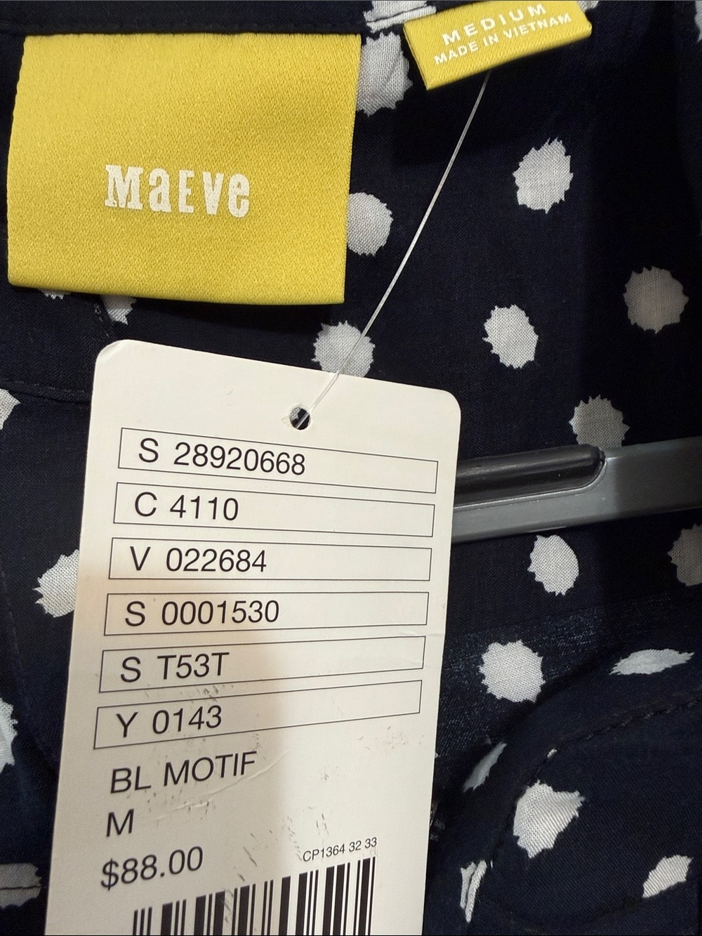 Maeve Navy and White Polka Dot Split-Neck Blouse - Picture 3 of 4